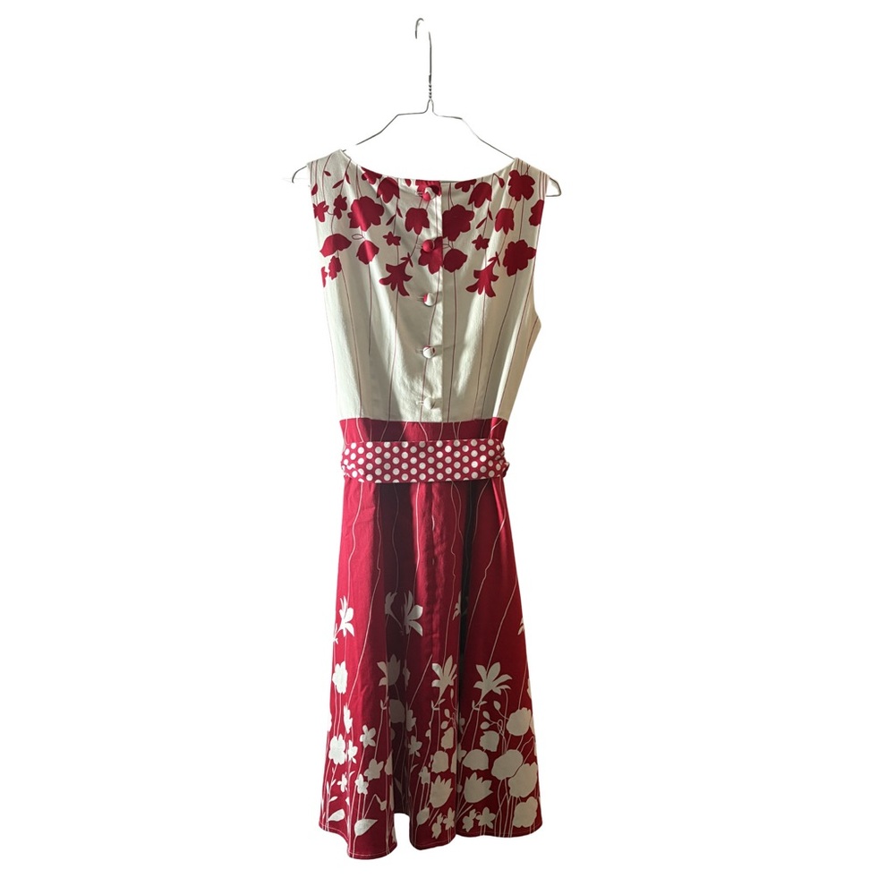 Spense Women’s Fit‎ & Flare Vibrant Red & Cream Multipattern Dress With Pockets - Picture 2 of 6